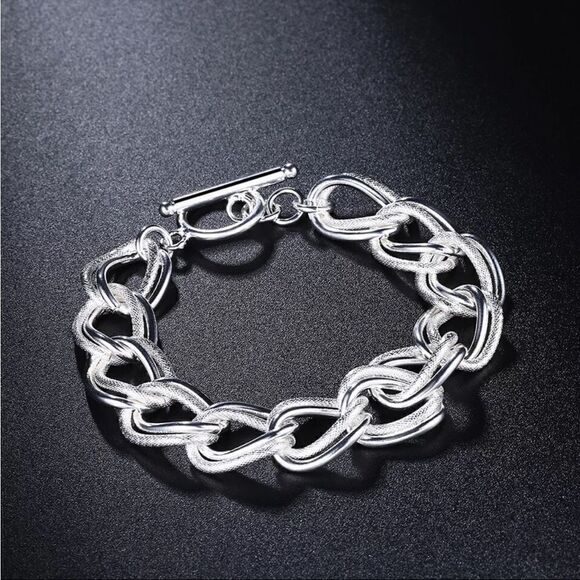 #32 NEW 925 Sterling Silver Chunky Textured Chain Link Bracelet - Picture 2 of 5